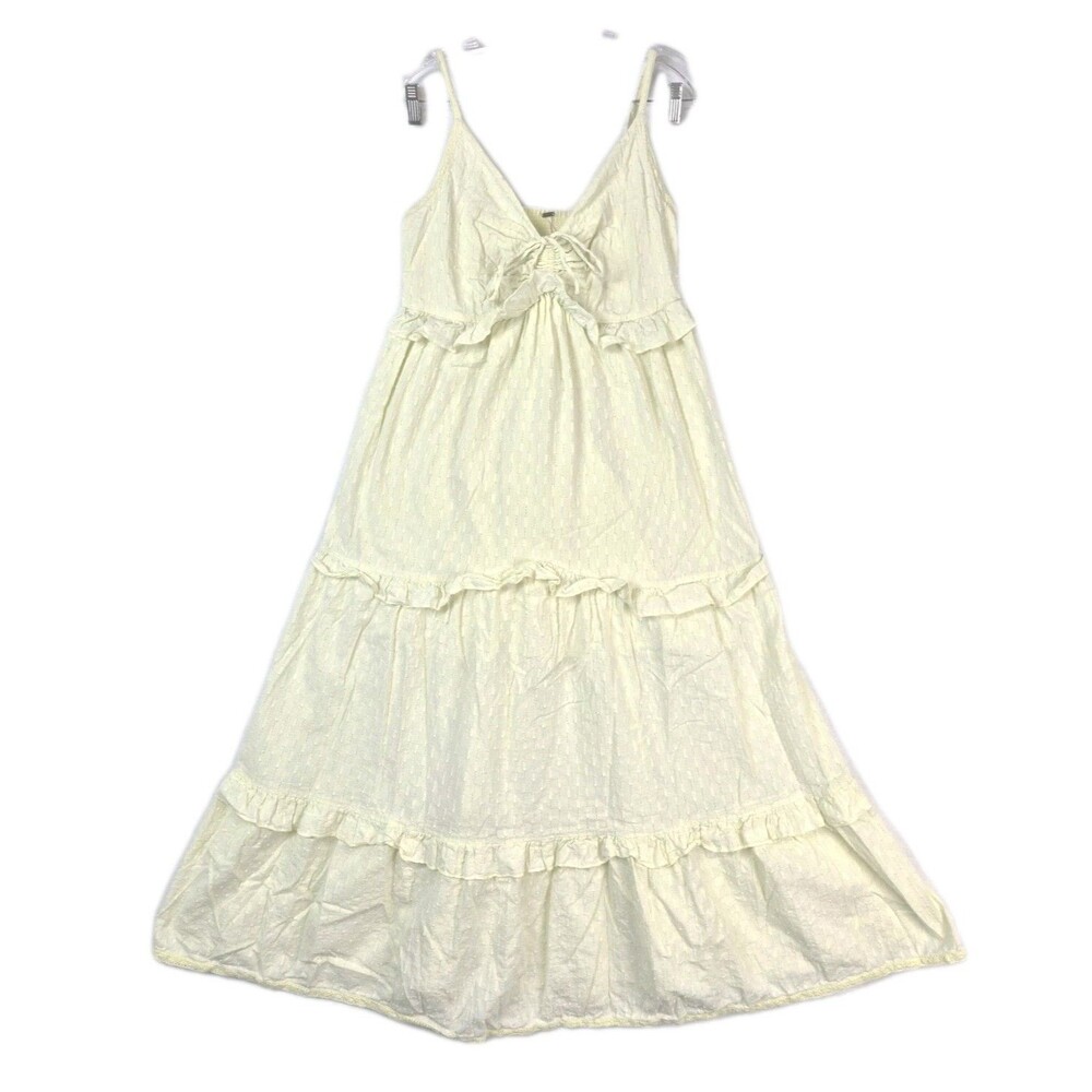 Free People Women Butter Yellow Sundress Tiered Boho Maxi Cottagecore Dress READ - Picture 2 of 9